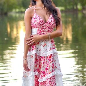 Altar'd State Pink and Cream Floral Dress